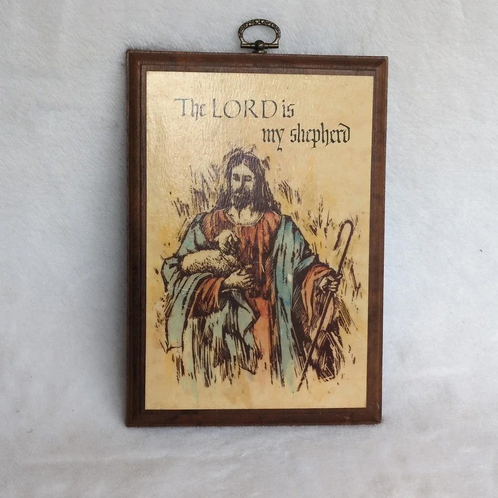 Vintage Jesus Good Shepherd Wood Plaque Psalm 23 Lord Is My Shepherd Wall Art